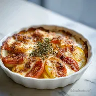 Gratin Pommes de Terre Tomates Mozzarella Basilic