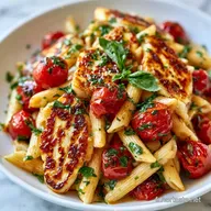 P&acirc;tes Tomates Cerises Halloumi en 30 Min