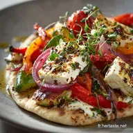 Pita aux L&eacute;gumes R&ocirc;tis Feta Fouett&eacute;e et Vinaigrette au Sumac