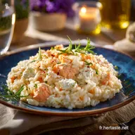 Risotto L&eacute;ger au Saumon Frais et Boursin, Recette cr&eacute;meuse et rapide.