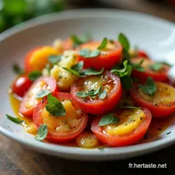 Salade de Tomates et P&ecirc;ches &agrave; la Vinaigrette Balsamique &agrave; l&Eacute;rable