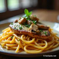 Spaghettis Poulet et Champignons Cr&egrave;me Recette Familiale Facile
