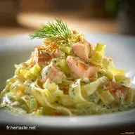 Tagliatelles aux Poireaux et au Saumon Recette Cr&eacute;meuse et Facile