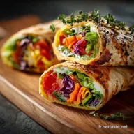 Wrap v&eacute;g&eacute;tarien aux l&eacute;gumes, frais et express au tahini