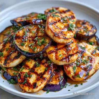 Aubergines Halloumi Miel Caram&eacute;lis&eacute;es
