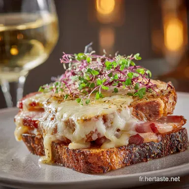 Croque au bacon et fromage Recette gourmet bistro facile et cr&eacute;meuse Fiche recette