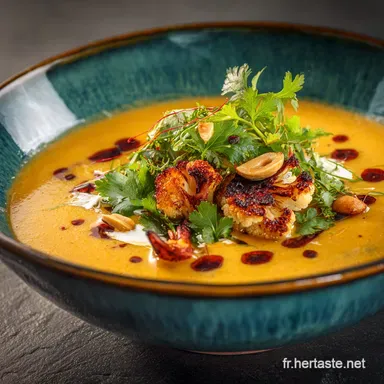 Curry de choufleur cr&egrave;me de coco et cacahu&egrave;te La recette velout&eacute;e du chef Fiche recette