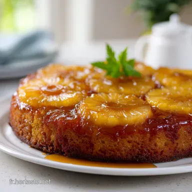G&acirc;teau Semoule Ananas Renvers&eacute; Moelleux au Caramel Ambr&eacute; Fiche recette