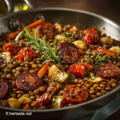 Lentilles au Chorizo et L&eacute;gumes Mijot&eacute; rustique facile et complet Fiche recette
