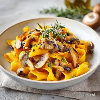 Pasta d'Automne : Recette Cr&eacute;meuse aux Champignons pour 4 Personnes Fiche recette