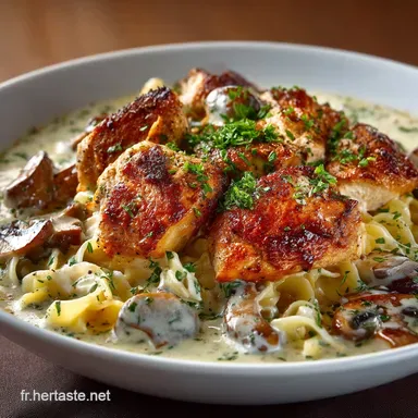 P&acirc;tes &agrave; la Cr&egrave;me Poulet et Champignons Sauce velout&eacute;e comme au bistrot Fiche recette