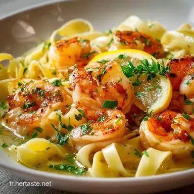 P&acirc;tes &agrave; la sauce aux crevettes et au citron : D&icirc;ner Chic en 30 Min Fiche recette