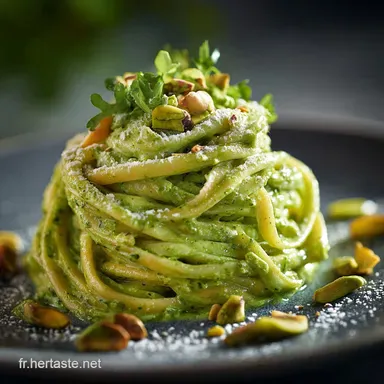 P&acirc;tes au pesto de pistache &agrave; la cr&egrave;me Recette rapide et onctueuse