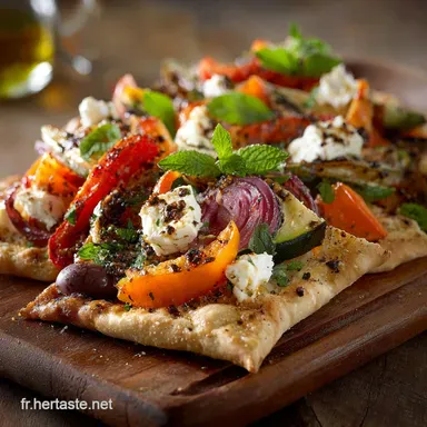 Pita aux L&eacute;gumes R&ocirc;tis Feta Fouett&eacute;e et Vinaigrette au Sumac Fiche recette
