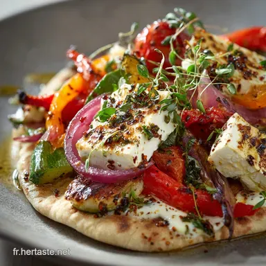 Pita aux L&eacute;gumes R&ocirc;tis Feta Fouett&eacute;e et Vinaigrette au Sumac