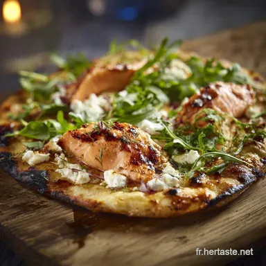 Pizza saumon ch&egrave;vre barbecue L&eacute;quilibre parfait avec une p&acirc;te fum&eacute;e au grill Fiche recette