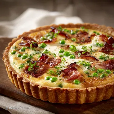 Quiche au Bacon &OElig;ufs et Petits Pois Recette de Cr&egrave;me Royale Cr&eacute;meuse Fiche recette