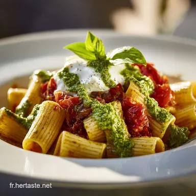 Rigatoni au pesto rosso cr&eacute;meux Recette rapide et onctueuse Fiche recette