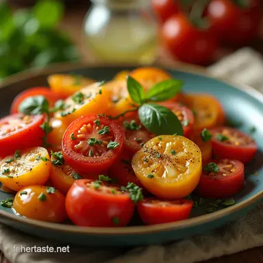 Salade de Tomates et P&ecirc;ches &agrave; la Vinaigrette Balsamique &agrave; l&Eacute;rable Fiche recette