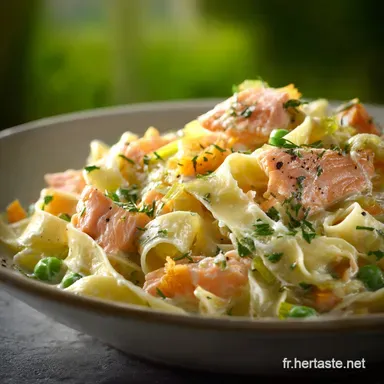 Tagliatelles aux Poireaux et au Saumon Recette Cr&eacute;meuse et Facile Fiche recette
