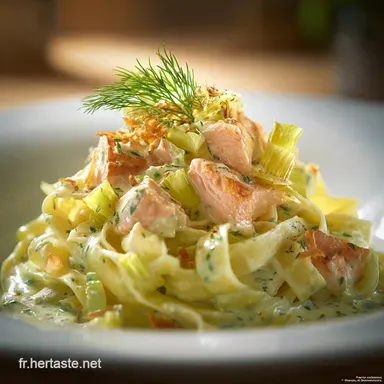 Tagliatelles aux Poireaux et au Saumon Recette Cr&eacute;meuse et Facile