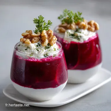 Verrine betterave fromage frais cr&eacute;meuse et noisettes
