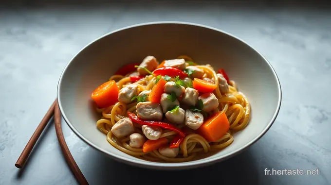 Nouilles sautées au poulet façon wok – un classique simple et savoureux