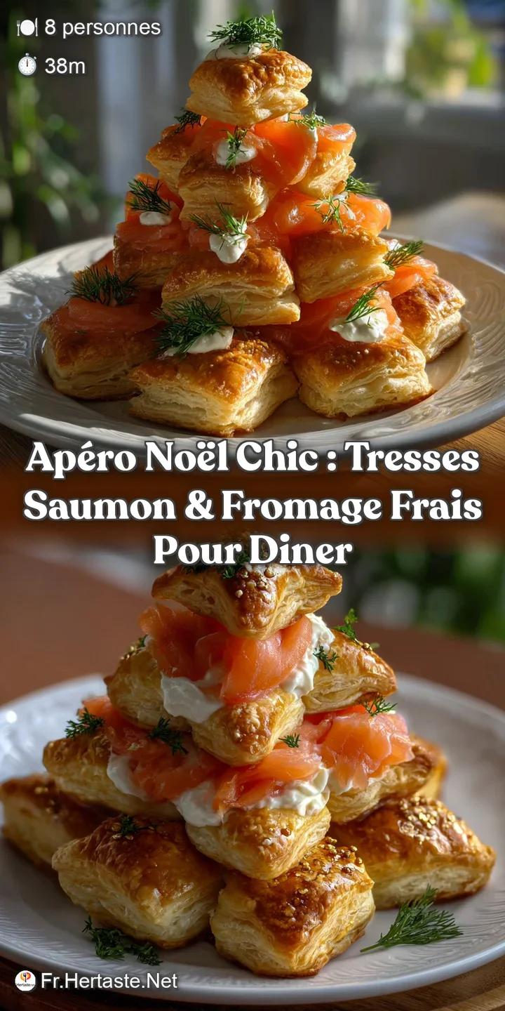 Close-up of flaky, golden pastry revealing tender salmon filling, studded with green herbs. Warm tones suggest a delicious...