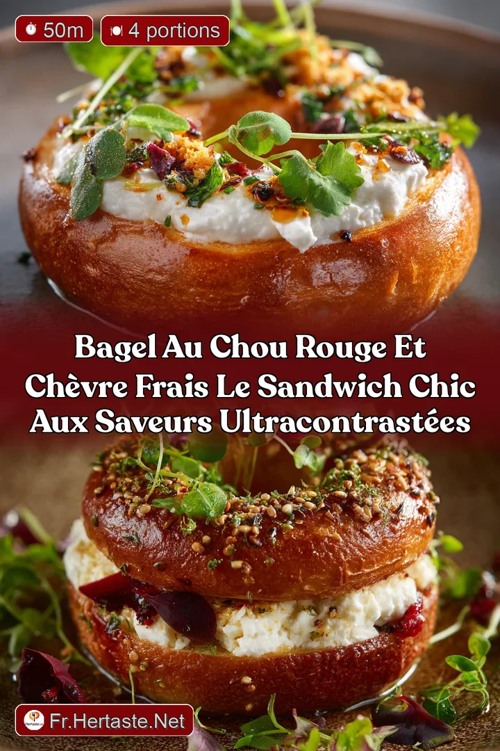 Bagel au chou rouge et ch&egrave;vre frais Le sandwich chic aux saveurs ultracontrast&eacute;es