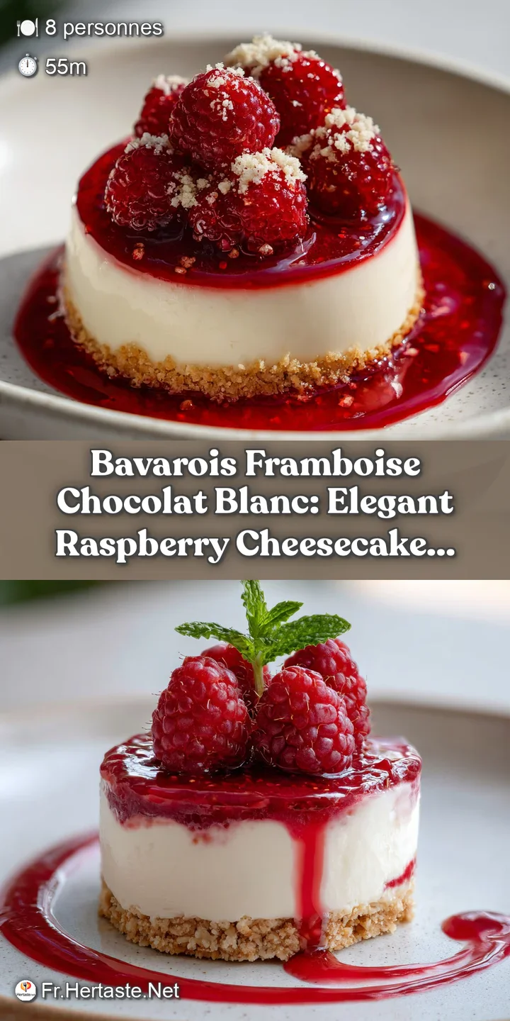 Close-up of a luscious white chocolate bavarois revealing raspberries. Creamy texture and bright fruit create an inviting ...