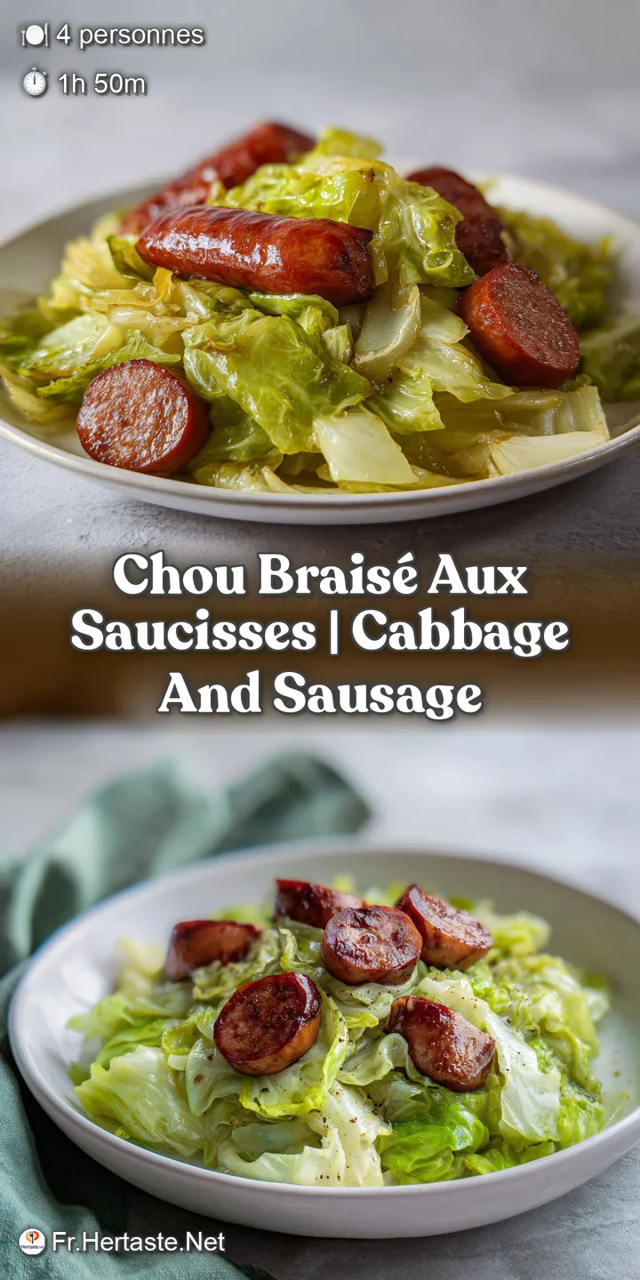Gros plan sur la texture fondante du chou brillant et la peau croustillante d'une saucisse grill&eacute;e, tr&egrave;s app&eacute;tissante.