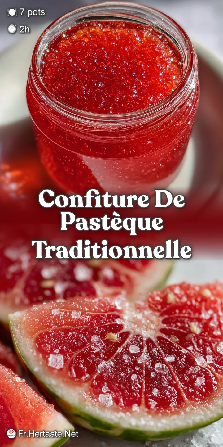 Close-up of glistening watermelon jam, the ruby red color shining with a delicious, sugary syrup and visible fruit pulp.