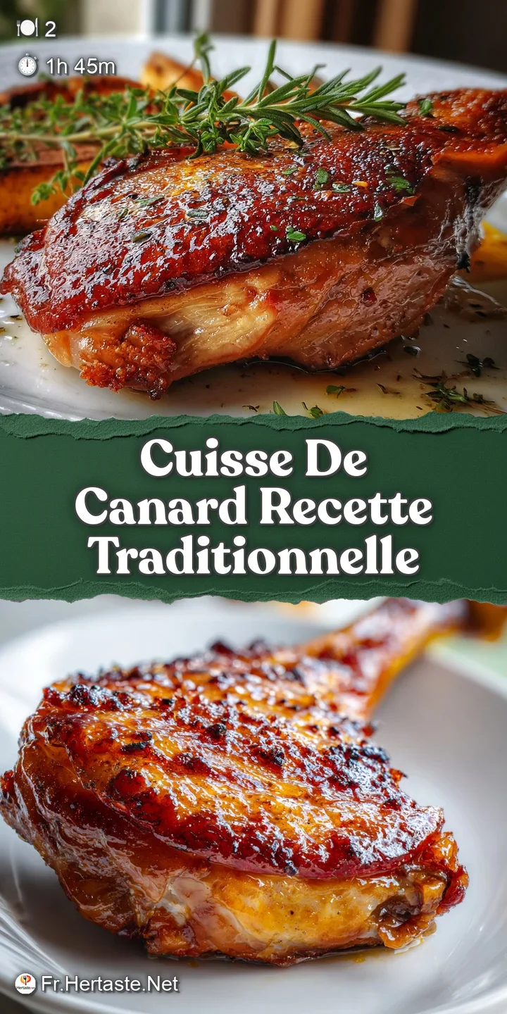 Close-up capturing the succulent, dark meat of the duck confit. Hints of rendered fat and crispy skin create an irresistib...