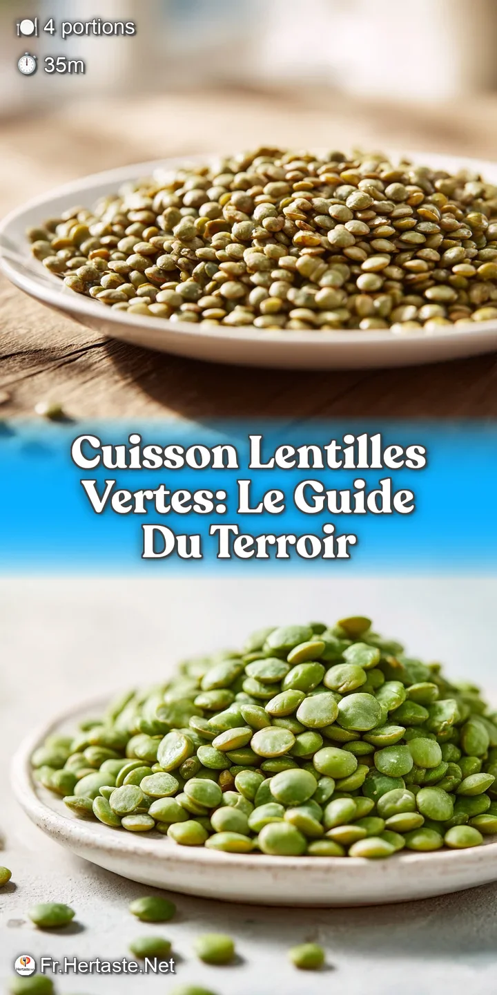 Close-up of hearty green lentils, simmered to perfection, showcasing their slight sheen and the fresh herbs intermingled w...