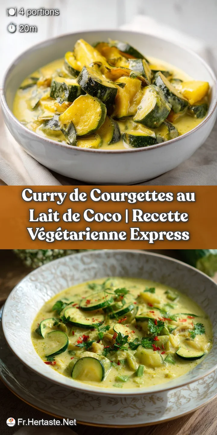 Close-up of a rich, creamy yellow curry with visible zucchini pieces and fragrant cilantro sprigs.