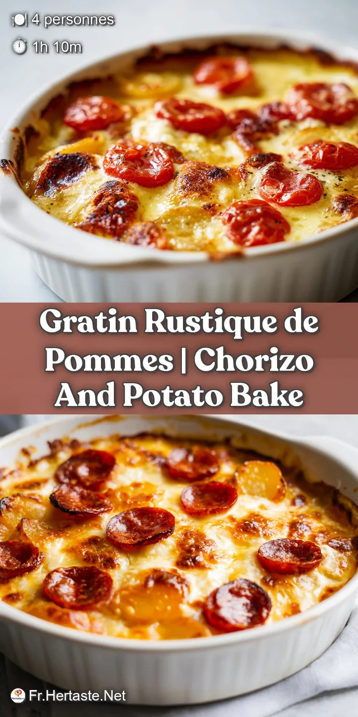 Gros plan sur le fromage grill&eacute; et dor&eacute;, m&ecirc;l&eacute; &agrave; des tranches de chorizo huileuses et des pommes de terre fondantes.