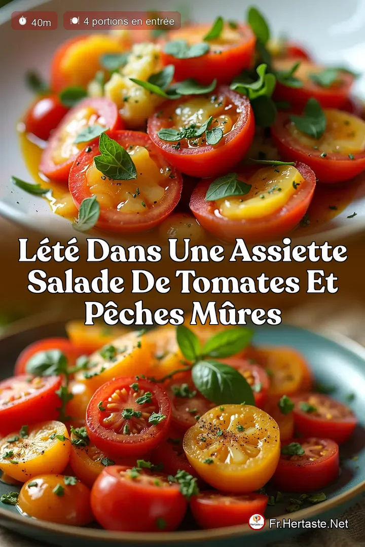 L&Eacute;t&eacute; dans une Assiette Salade de Tomates et P&ecirc;ches M&ucirc;res
