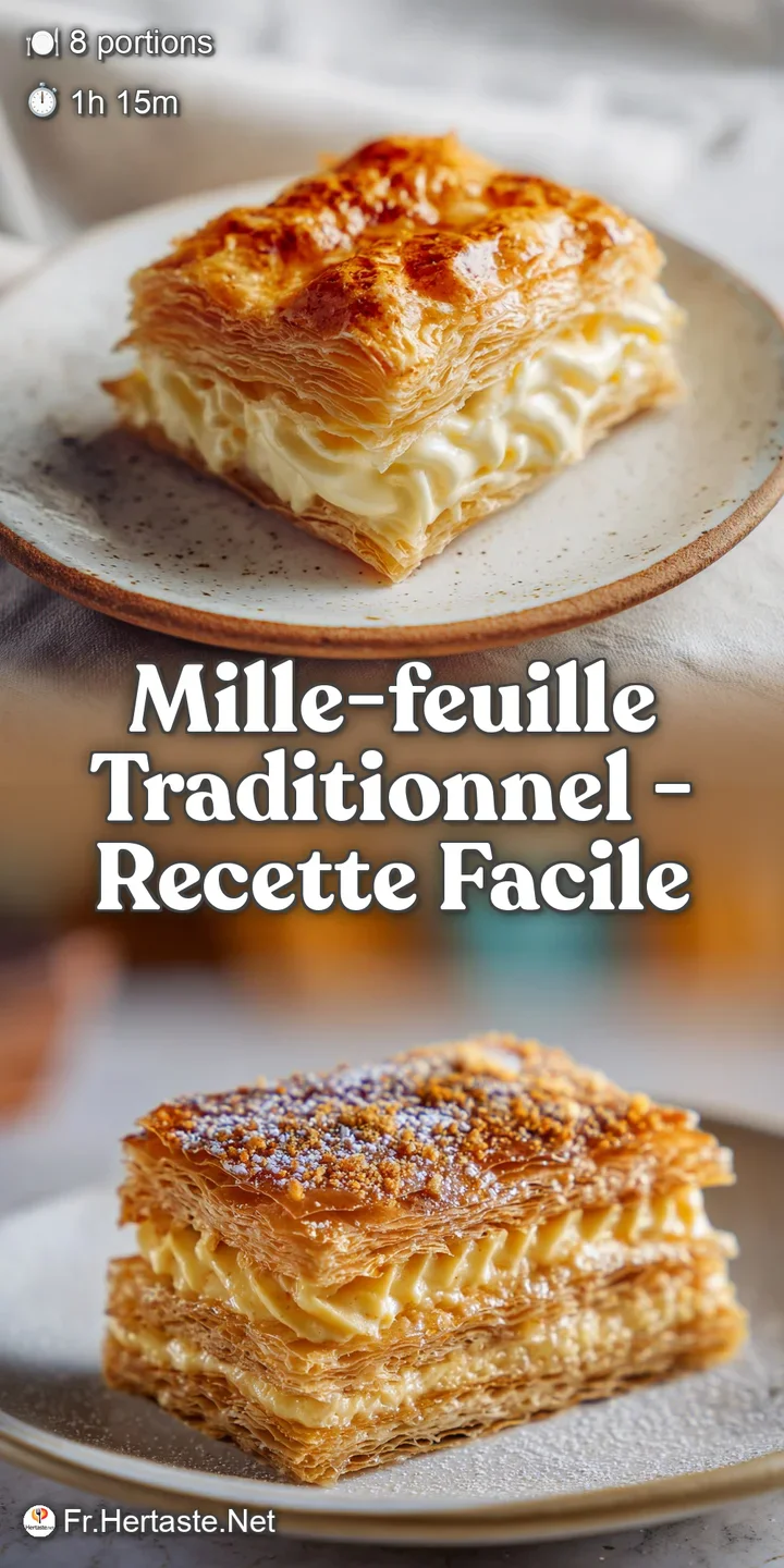 Close-up showcases the flaky texture and rich cream filling of this mille-feuille; powdered sugar adds a touch of sweetness.