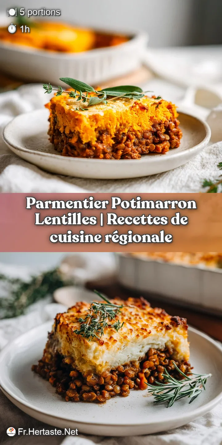 A rustic spoon scooping creamy, bright orange potimarron pur&eacute;e studded with earthy lentils.