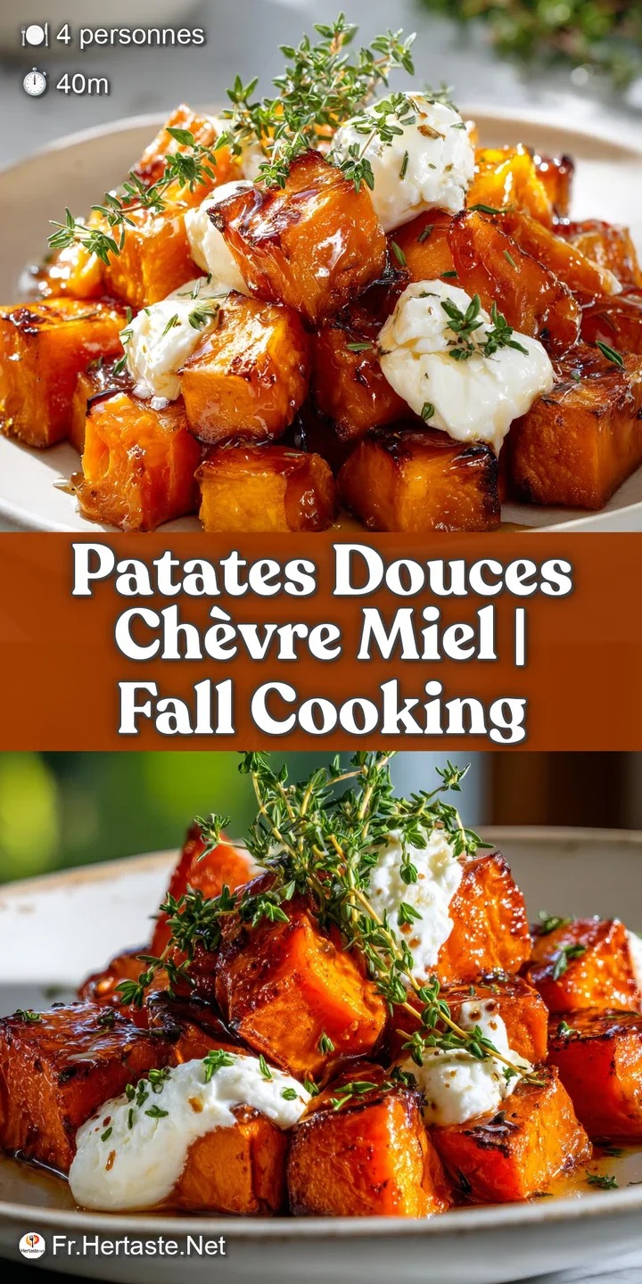 Gros plan sur la texture fondante d'une patate douce r&ocirc;tie, napp&eacute;e de miel liquide et d'un &eacute;clat de fromage blanc frais.