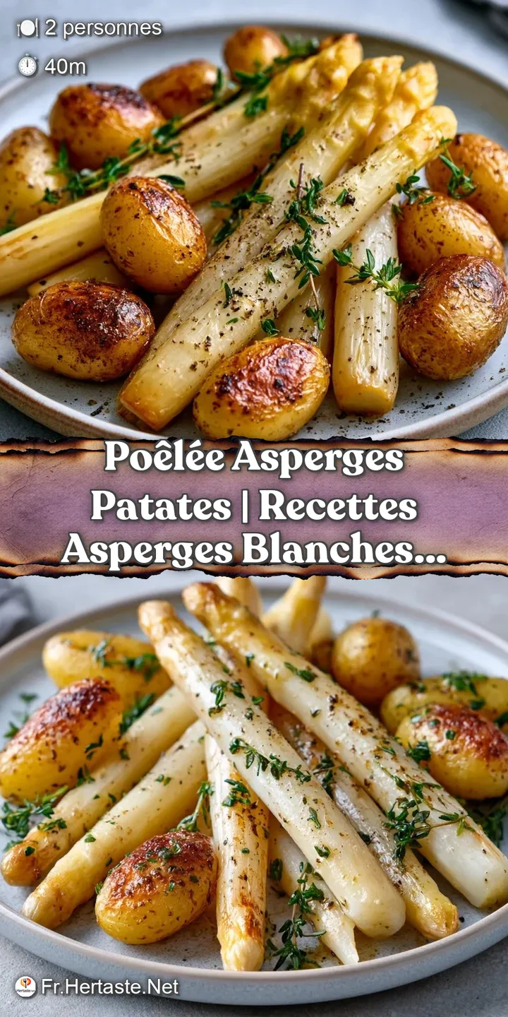 Zoom sur des morceaux de pommes de terre bien dor&eacute;s et des asperges vertes croquantes, exhalant une vapeur l&eacute;g&egrave;re.