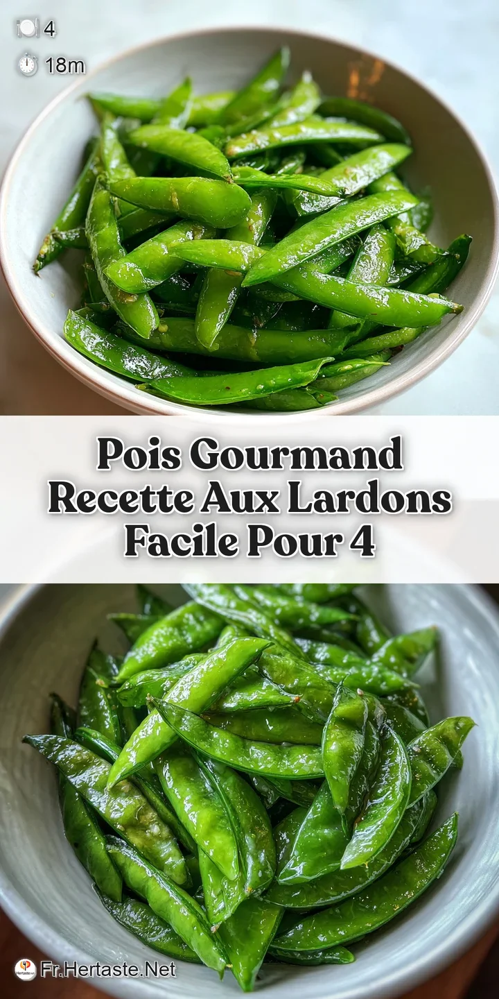 Close-up capturing the shiny, plump peas mingled with browned lardons, suggesting a savory, comforting, and flavorful expe...