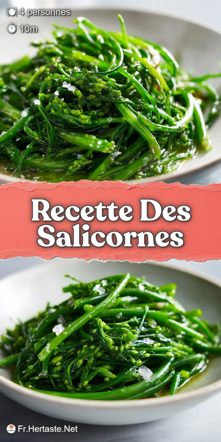 Close-up shows tender green sea beans glistening with oil and a dusting of spices, highlighting their unique texture.