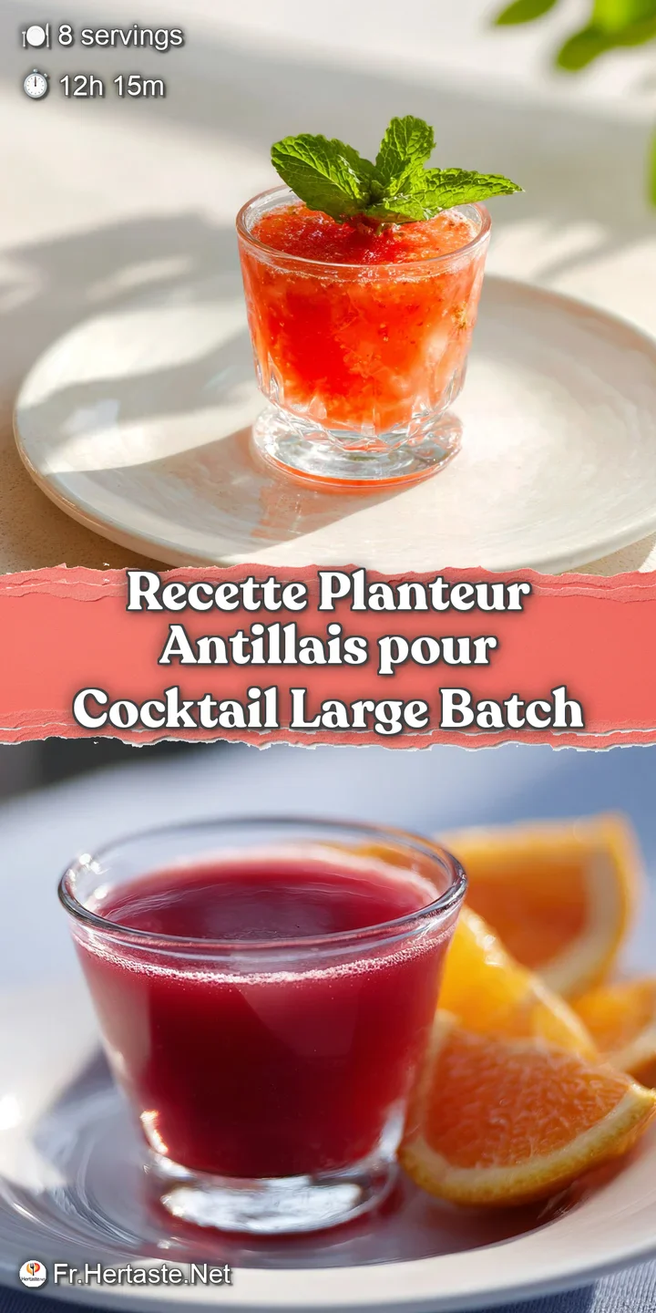 Close-up of a refreshing Planteur Antillais: glistening fruit pieces suspended in the golden rum drink, hinting at sweet, ...