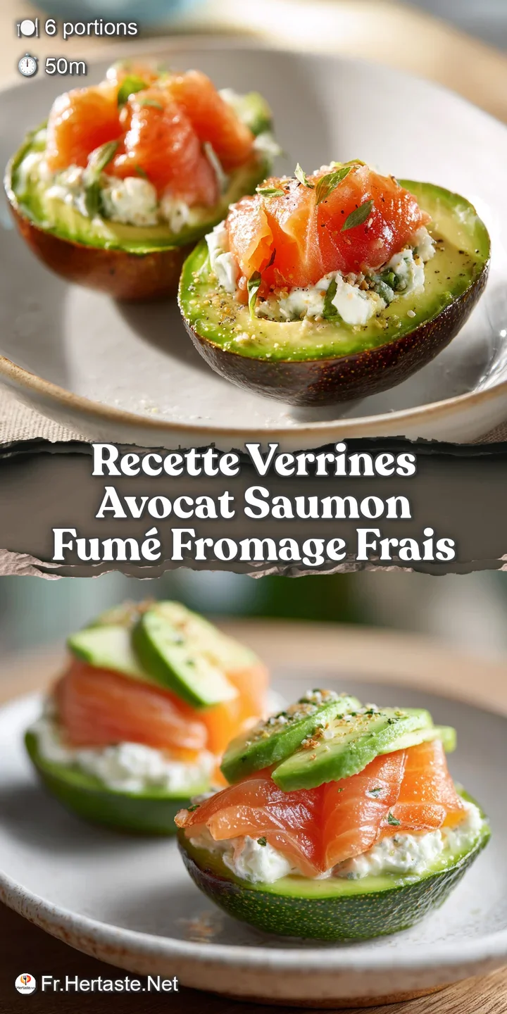 Close-up of a verrine featuring soft avocado cream swirled with diced salmon. Glistening texture, hinting at fresh, cool f...