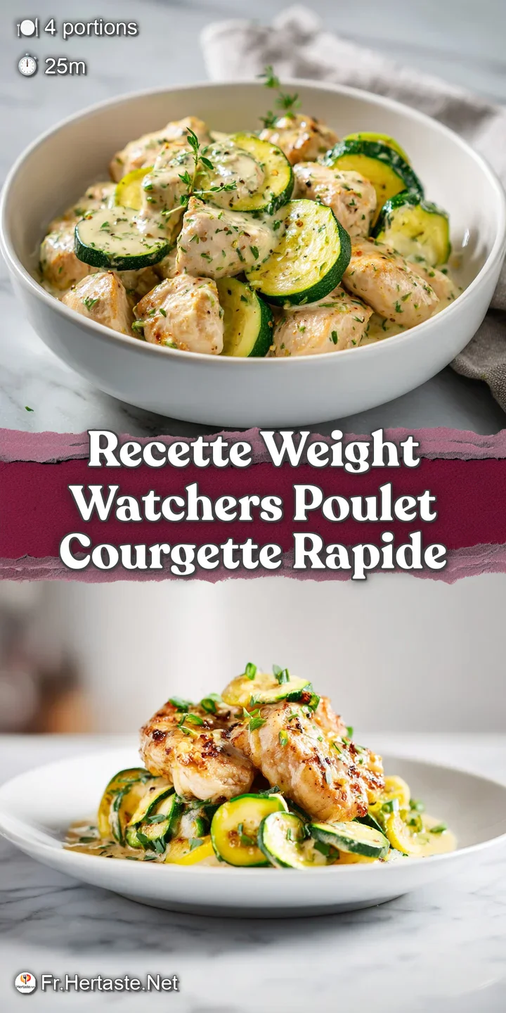 Close-up shows moist chicken and tender zucchini, lightly browned and coated in a flavorful, appetizing sauce.