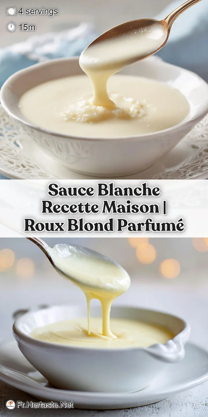 Close-up of rich, velvety white sauce. Visible herbs and pepper add texture and dimension, promising a flavorful taste.