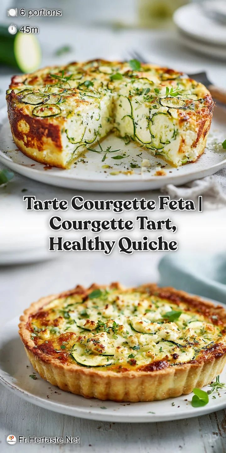 Close-up of a bubbling, golden-brown zucchini tart slice, with creamy feta pockets and crisp, textured pastry.