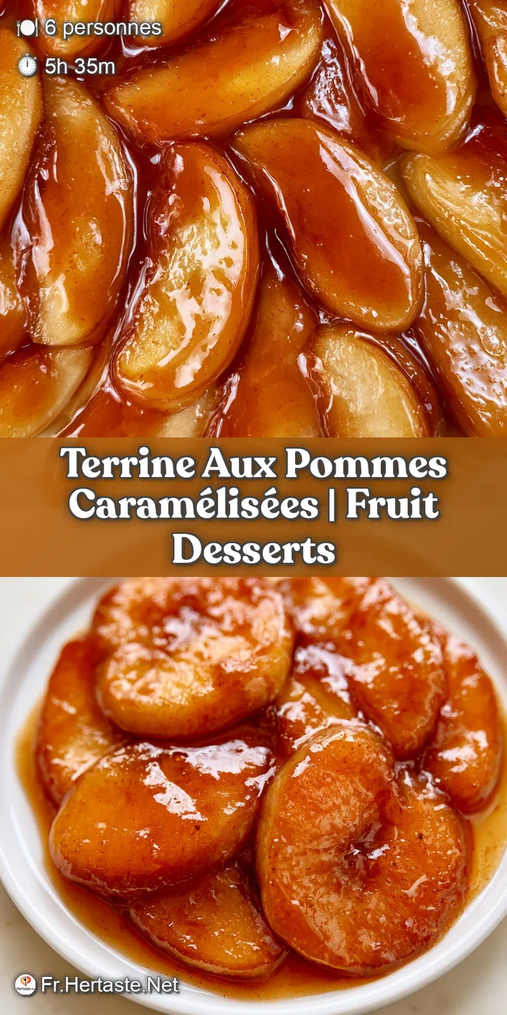 Gros plan sur des couches de pommes tendres et sucr&eacute;es, envelopp&eacute;es d'un sirop ambr&eacute; et brillant, aspect gourmand.