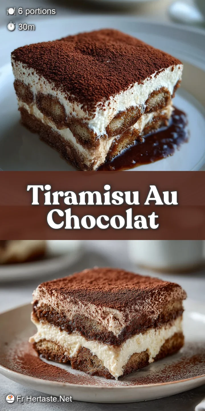 Close-up of chocolate tiramisu layers, showcasing the creamy mascarpone and cocoa-soaked ladyfingers. Rich, dark, and temp...